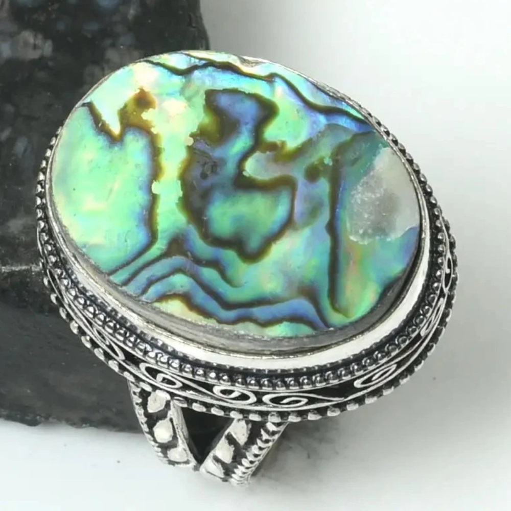 Abalone Shell Silver Statement Ring